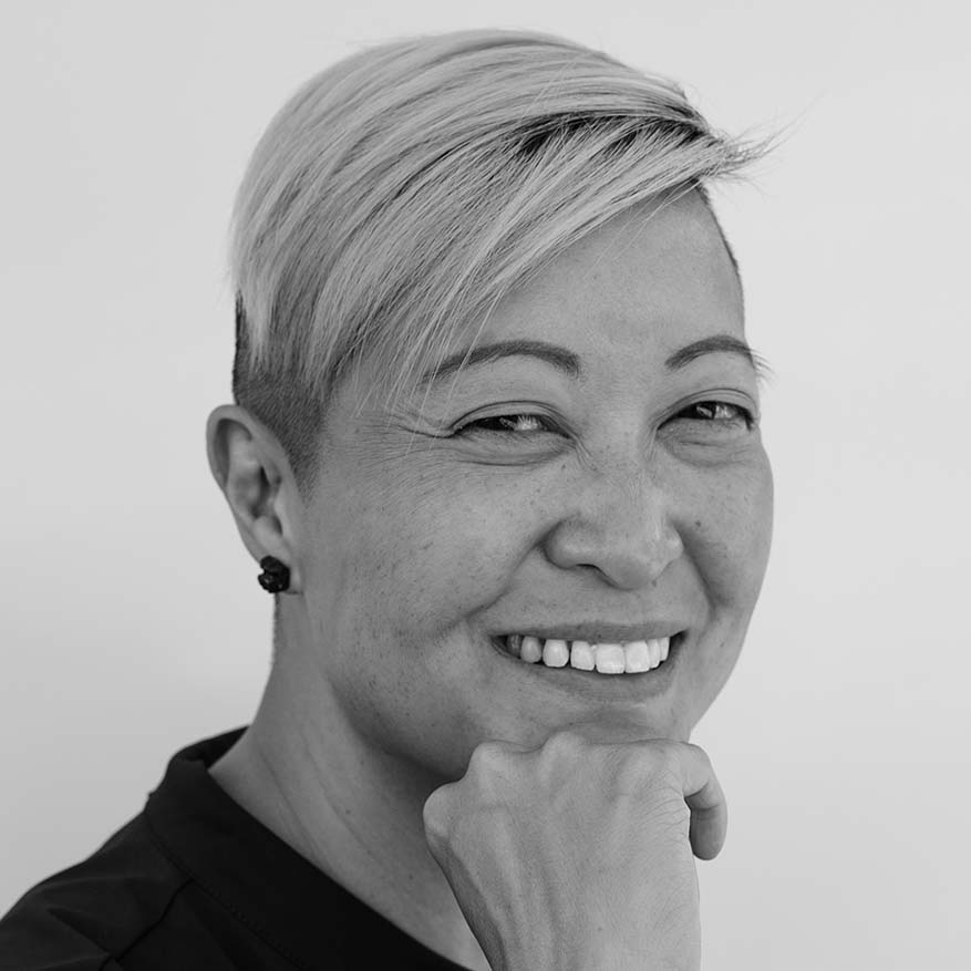 Black and white photograph of Yin Q, an advocate for the dignity and rights of all sex workers