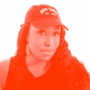 Photograph with a red overlay of of Velvet Ross who is advocating for women of color locked out of housing opportunities because of evictions, vouchers, and bad credit